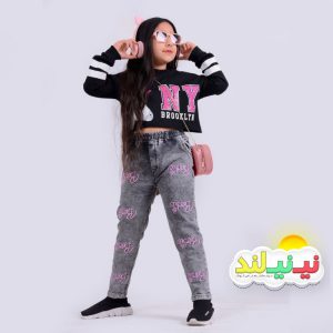 شلوار مام بچگانه باربی زغالی